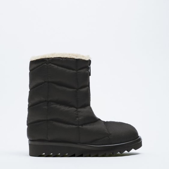 ZARA Faux Shearling Quilted Ankle Boots - Picture 1 of 3